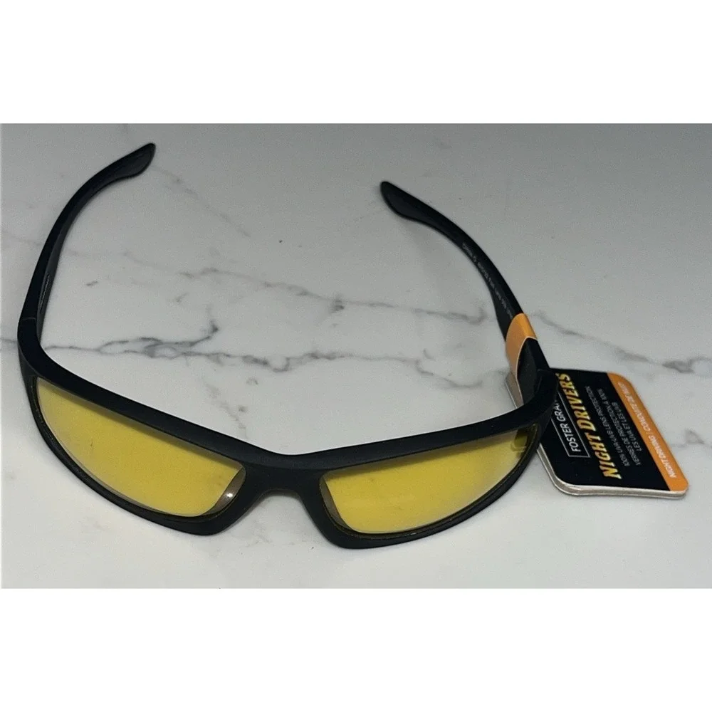 NEW Foster Grant NIGHT DRIVERS Glasses Black Wrap FAST LANE